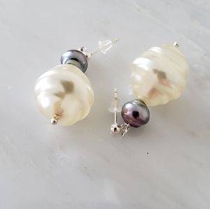 Pearl Earrings White Purple Sterling Silver
